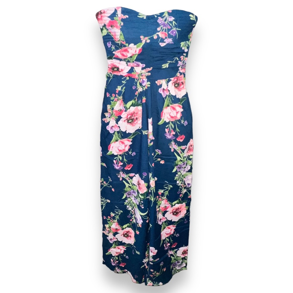 NEW BOG Collective Blue Floral Strapless Flowy Wide leg Jumpsuit Women’s Size XS